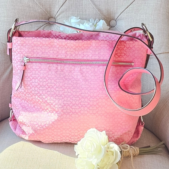 Coach Signature Jacquard Hobo Shoulder Bag Crossbody # 21041E ( Pink ) - Picture 2 of 16